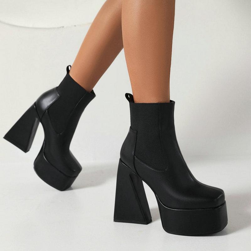 Boots |  Womens Faux Leather Chunky Heeled Ankle Boots Boots Black