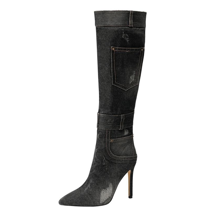 Boots |  Womens Tigh-High Denim Pocket Boots Boots Boots