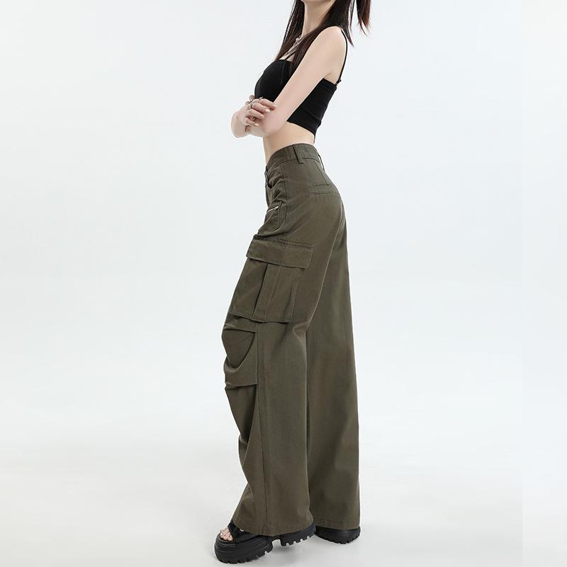 Bottoms |  Womens 100% Cotton Mid Rise Solid Pocket Wide Leg Cargo Pants Bottoms Bottoms