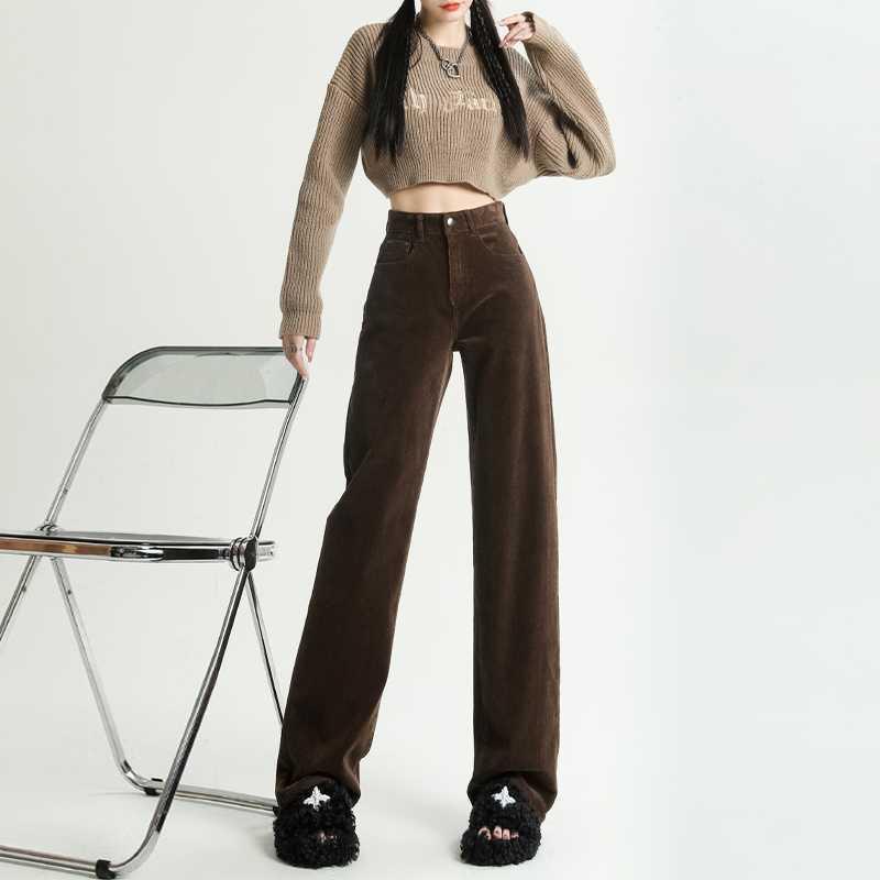 Bottoms |  Womens Corduroy Mid Rise Solid Pocket Barrel-Leg Trousers Bottoms Bottoms