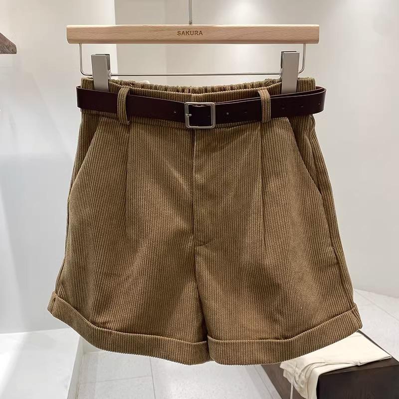 Bottoms |  Womens Corduroy Mid Rise Solid Pocket Shorts With Belt Bottoms Bottoms