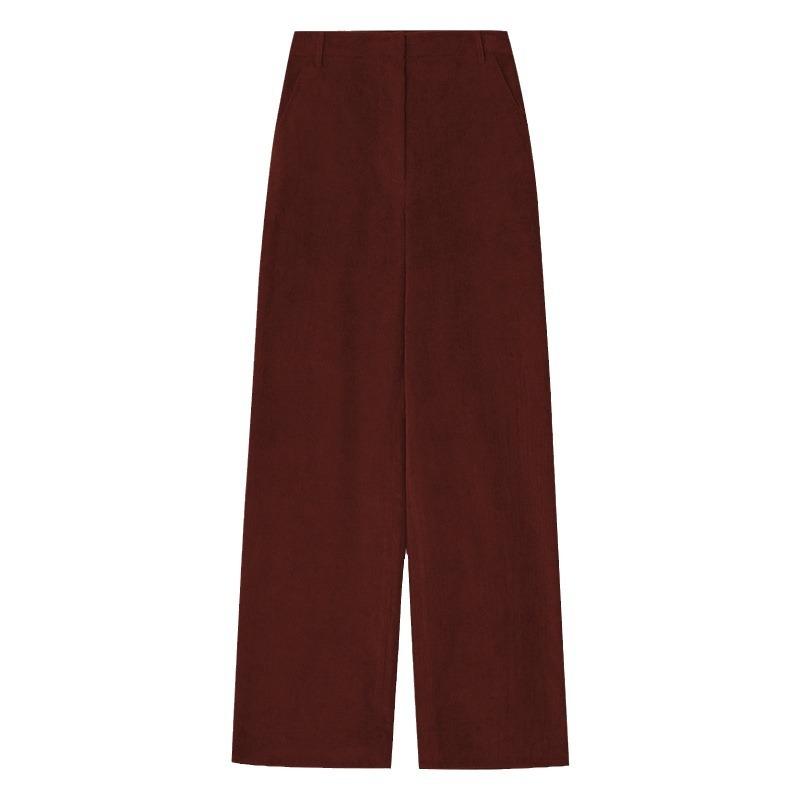 Bottoms |  Womens Corduroy Middle Waist Pocket Straight Leg Trousers With Belt Bottoms Bottoms