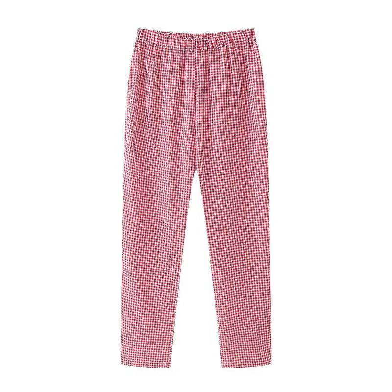 Bottoms |  Womens Cotton-Blend Mid Rise Gingham Knotted Wide Leg Trousers Bottoms Bottoms