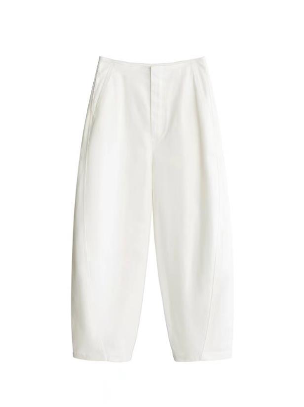 Bottoms |  Womens Cotton-Blend Mid Rise Solid Barrel-Leg Trousers Bottoms Bottoms