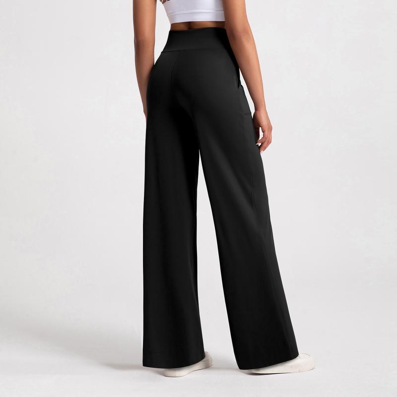 Bottoms |  Womens Cotton-Blend Mid Rise Solid Pocket Wide Leg Trousers Bottoms Bottoms