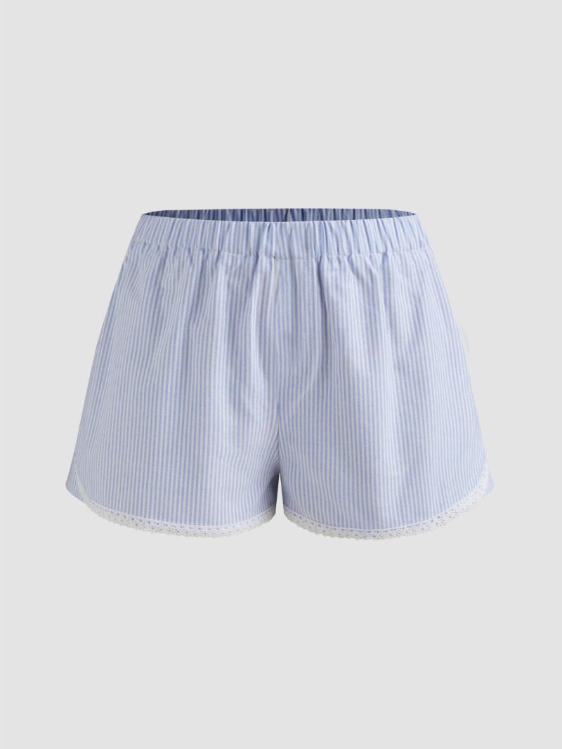 Bottoms |  Womens Cotton-Blend Mid Rise Striped Contrasting Binding Shorts Bottoms Baby Blue