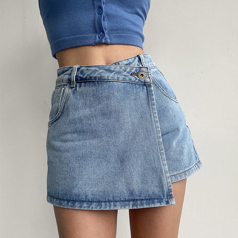 Bottoms |  Womens Denim High Rise Solid Buckle Up Mini Skort Bottoms Bottoms