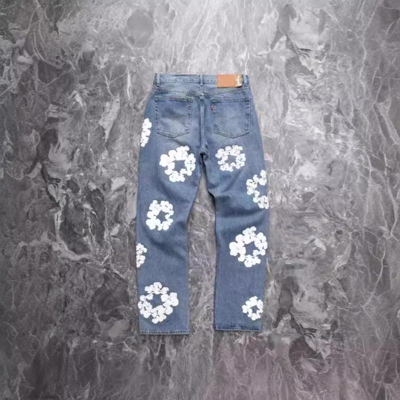 Bottoms |  Womens Denim Mid Rise Floral Applique Pocket Wide Leg Jeans Bottoms Bottoms