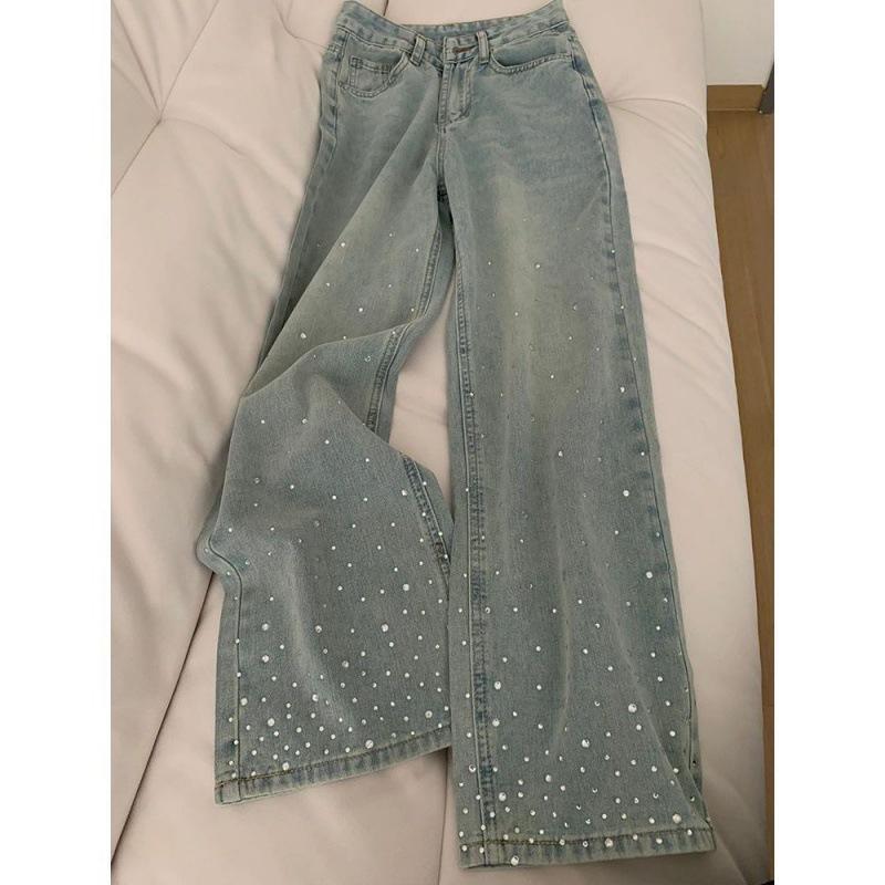 Bottoms |  Womens Denim Mid Rise Rhinestone Detail Solid Pocket Jeans Bottoms Bottoms