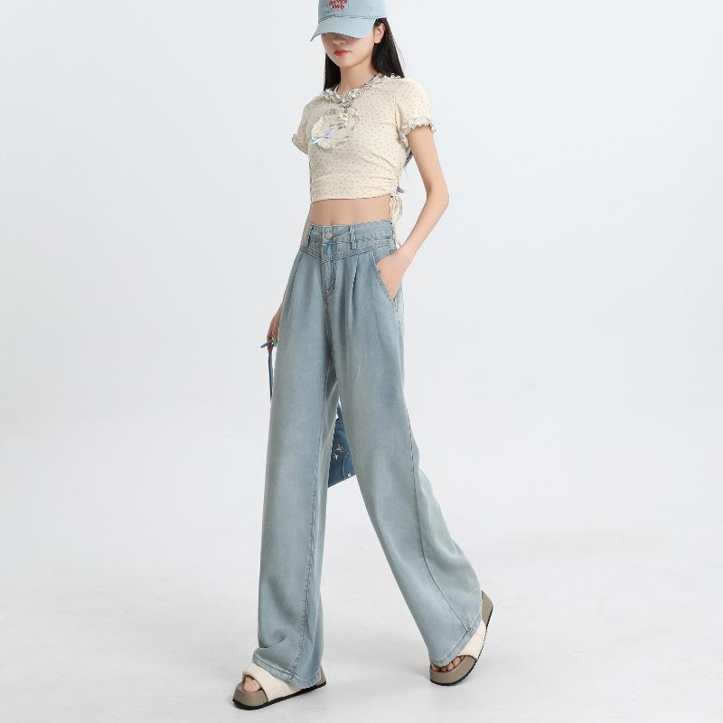 Bottoms |  Womens Denim Mid Rise Solid Pleated Baggy Jeans Bottoms Bottoms