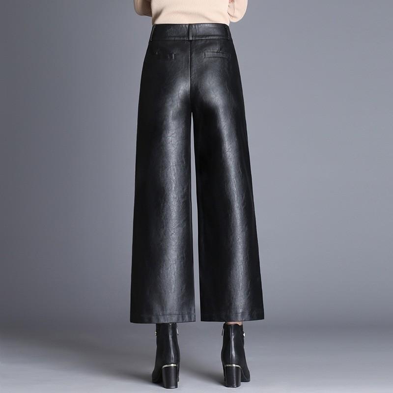 Bottoms |  Womens Faux Leather Mid Rise Solid Elastic Waist Pocket Cropped Tapered Trousers Bottoms Black