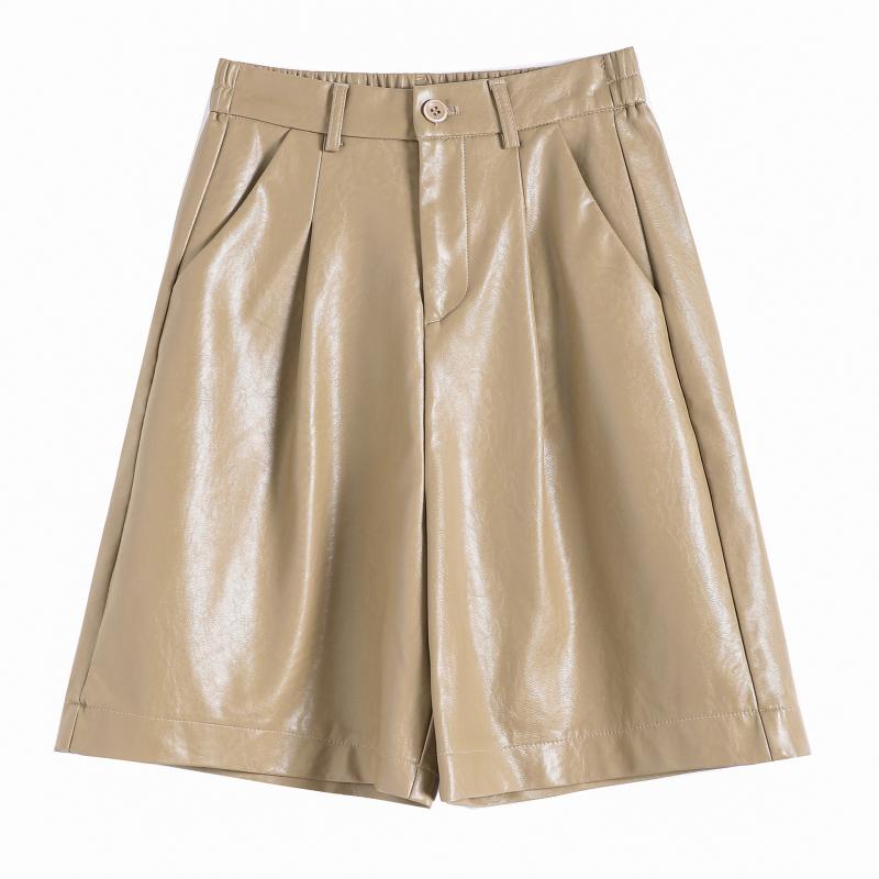 Bottoms |  Womens Faux Leather Mid Rise Solid Pocket Bermuda Shorts Bottoms Bottoms