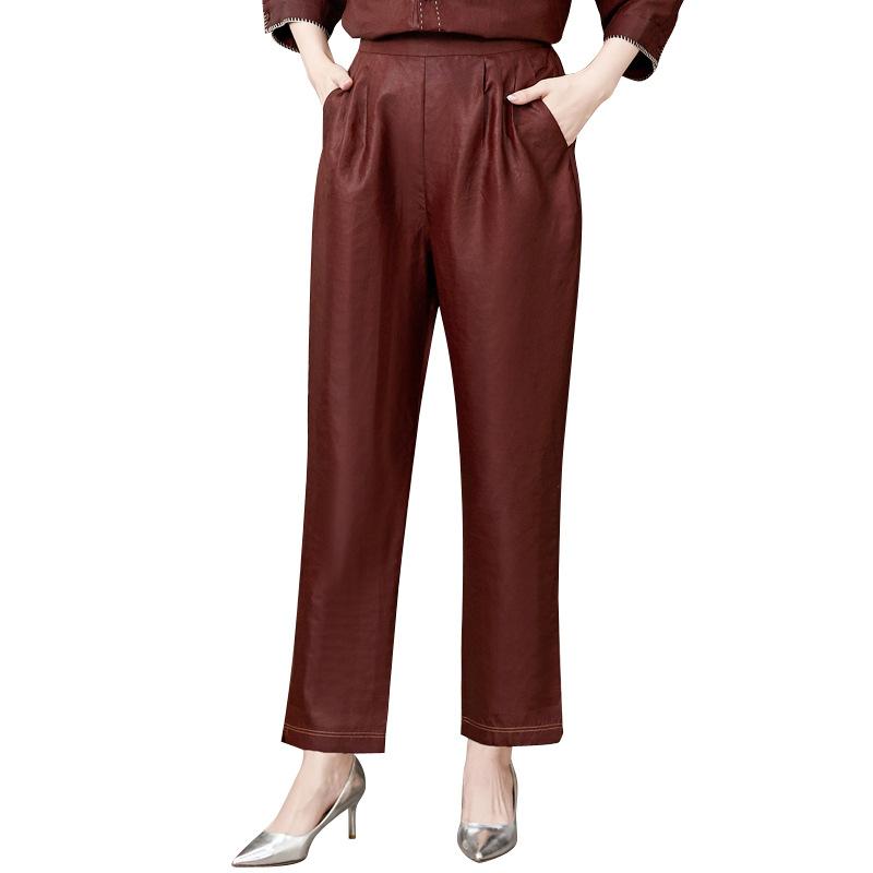 Bottoms |  Womens Faux Leather Mid Rise Solid Zipper Cropped Barrel-Leg Trousers Bottoms Bottoms