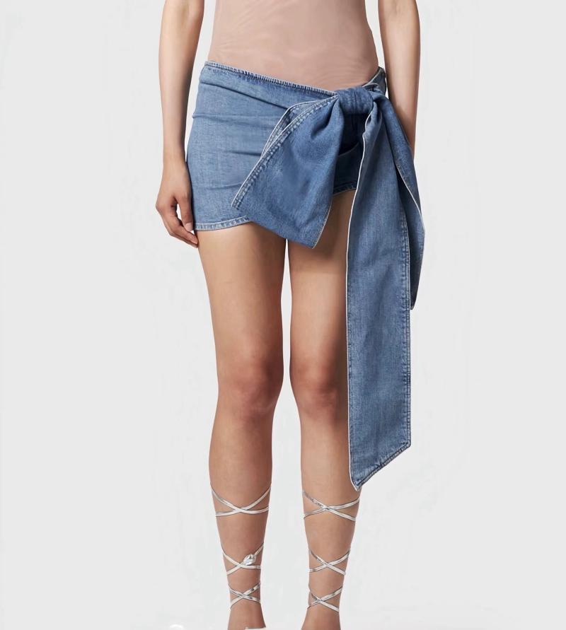 Bottoms |  Womens High Stretch Denim Low Rise Solid Bowknot Mini Skirt Bottoms Bottoms