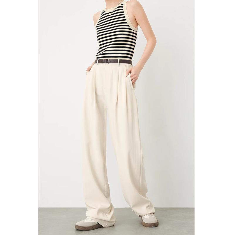 Bottoms |  Womens Linen-Blend Solid Wide Leg Pants With Belt Bottoms Beige