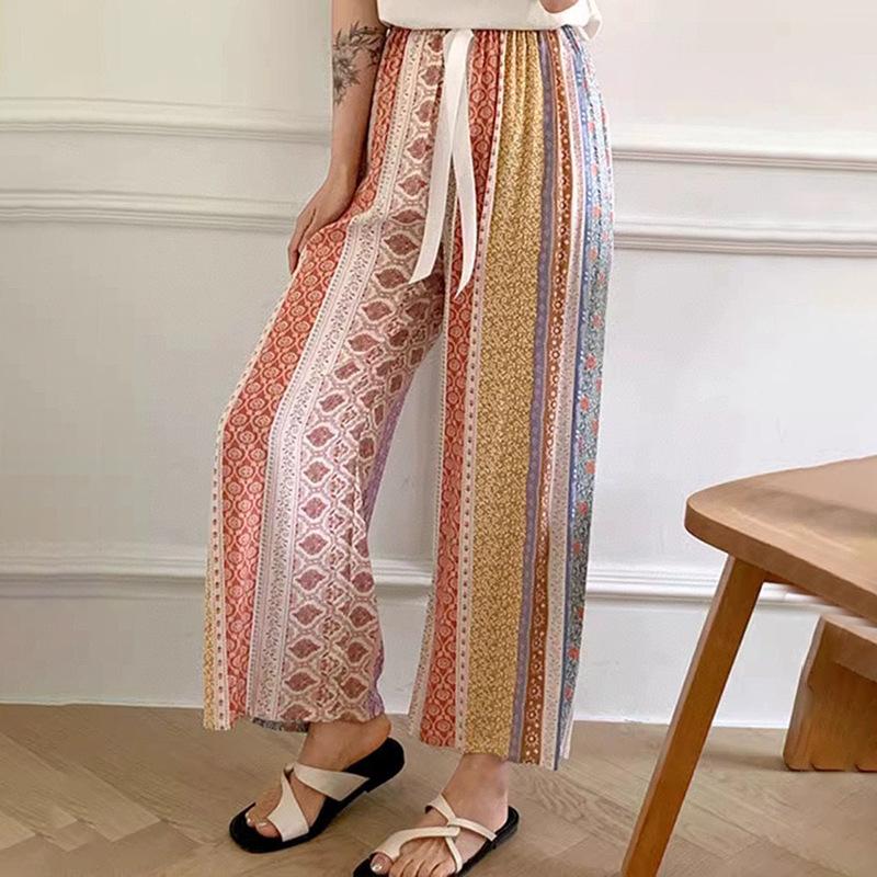 Bottoms |  Womens Mid Rise Aztec Pocket Wide Leg Trousers Bottoms Bottoms