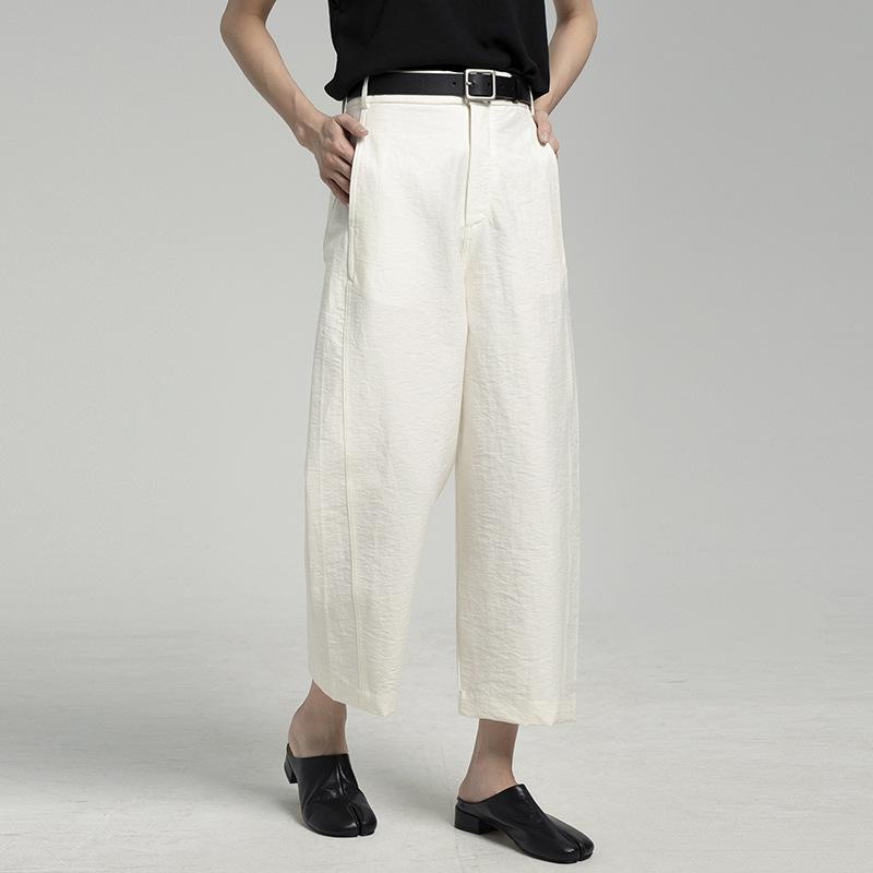 Bottoms |  Womens Mid Rise Solid Barrel-Leg Trousers With Belt Bottoms Bottoms