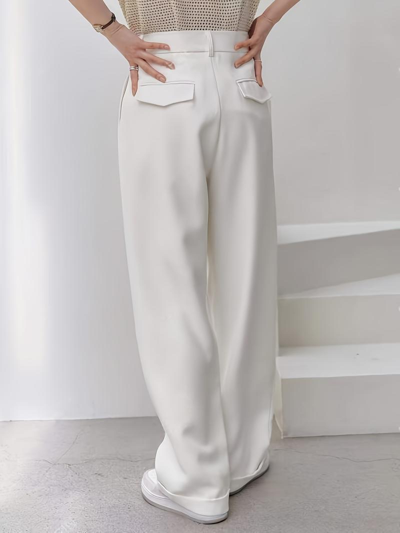 Bottoms |  Womens Mid Rise Solid Button Wide Leg Trousers Bottoms Bottoms