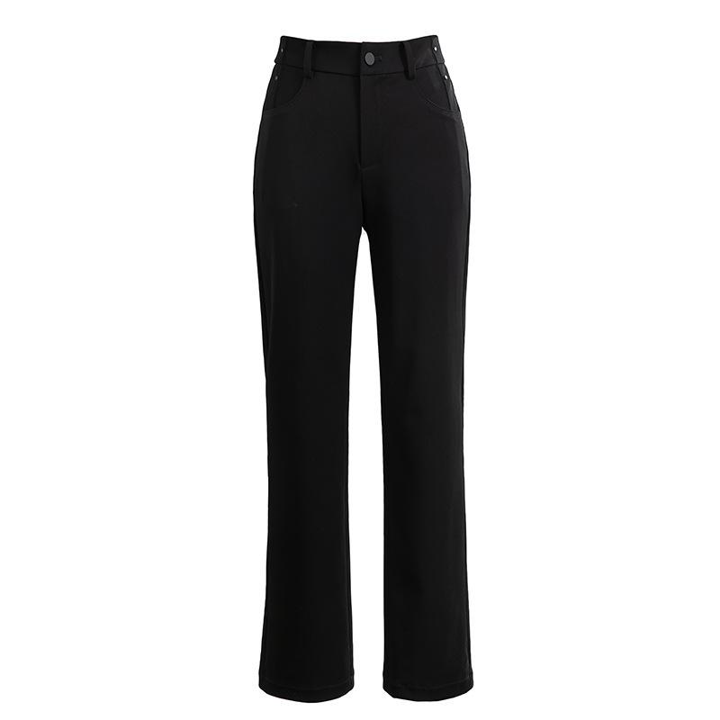 Bottoms |  Womens Mid Rise Solid Lace Trim Pocket Straight Leg Trousers Bottoms Black