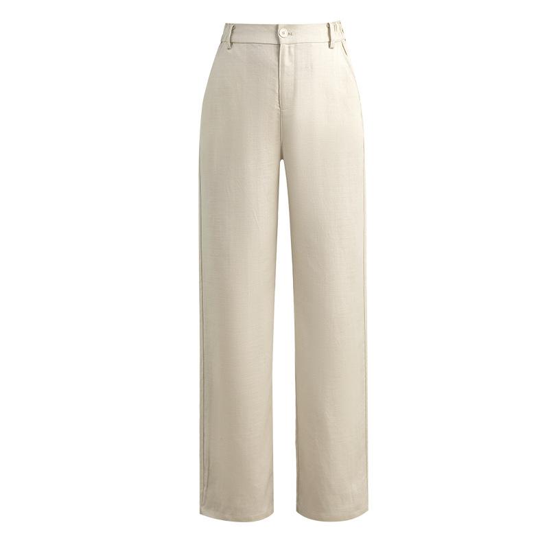 Bottoms |  Womens Mid Rise Solid Pocket Straight Leg Trousers With Belt Bottoms Beige