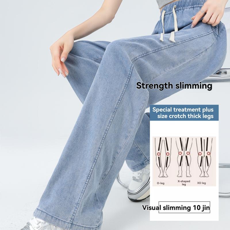 Bottoms |  Womens Petite Denim High Waist Solid Tie Front Wide Leg Trousers Bottoms Bottoms