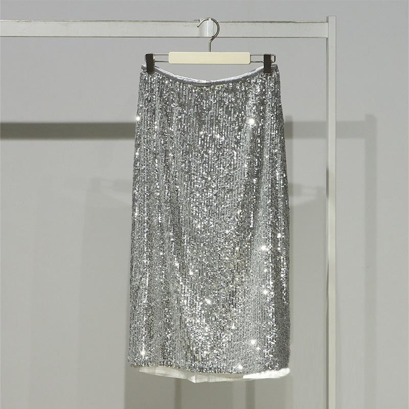 Bottoms |  Womens Sequin Mid Rise Twist Split Maxi Skirt Bottoms Bottoms