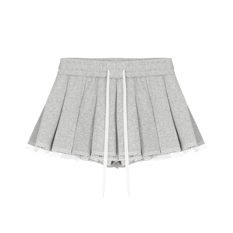 Bottoms |  Womens Terry Low Rise Pleated Broderie Anglaise Hem Knotted Skort Bottoms Bottoms