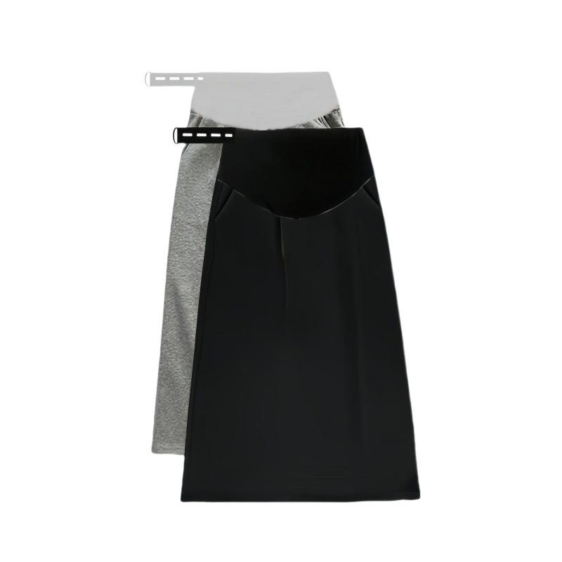 Bottoms |  Womens Turn-Up Mid Rise Solid Zipper Split Maxi Skirt Bottoms Black