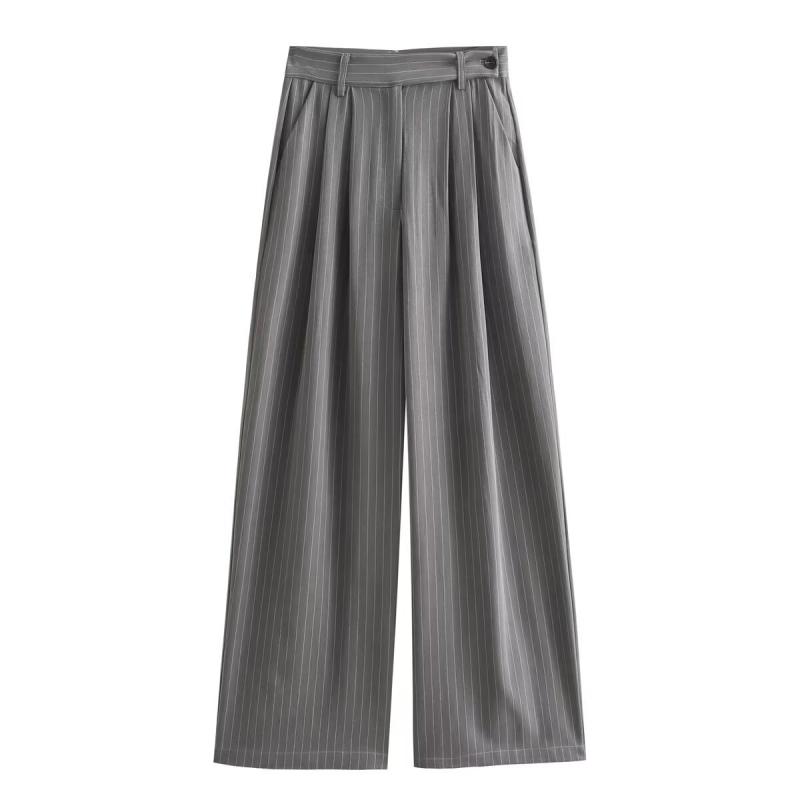 Bottoms |  Womens Wool-Like Mid Rise Stripe Pocket Wide Leg Trousers Bottoms Bottoms