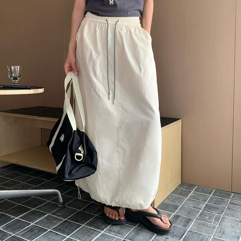 Bottoms |  Womens Woven Low Rise Solid Drawstring Midi Skirt Bottoms Bottoms