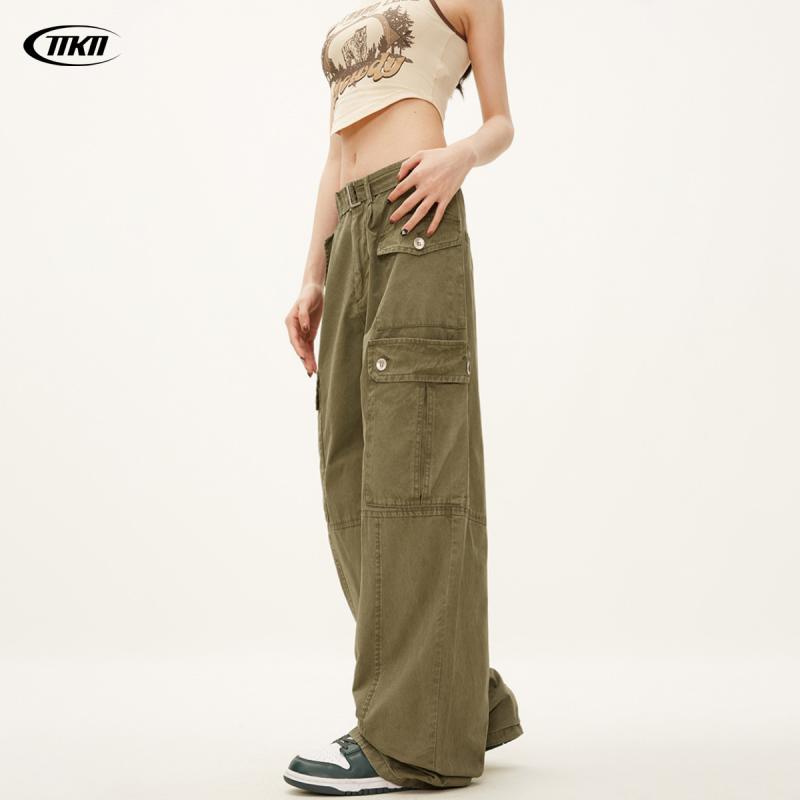 Bottoms |  Womens Woven Mid Rise Solid Cargo Straight Leg Trousers Bottoms Bottoms