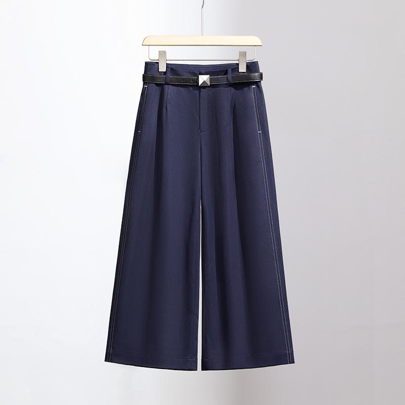 Bottoms |  Womens Woven Mid Rise Solid Cropped Wide Leg Trousers With Belt Bottoms Bottoms