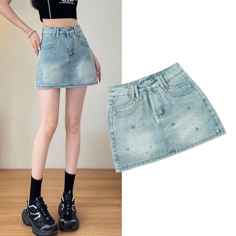 Denim |  Womens Denim Low Rise Rivet Solid Mini Skirt Clothing Blue