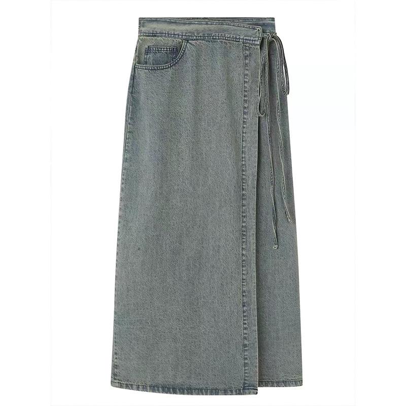 Denim |  Womens Denim Mid Rise Solid Knotted Maxi Skirt Clothing Blue