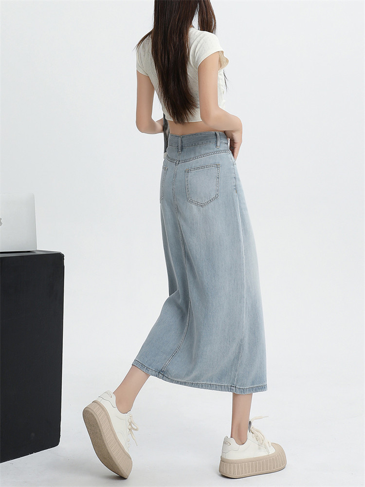 Denim |  Womens Denim Mid Rise Solid Split Maxi Skirt Clothing Baby Blue