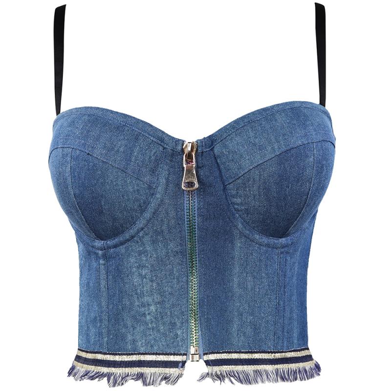 Denim |  Womens Denim Square Neck Lace Crop Cami Top Clothing Denim