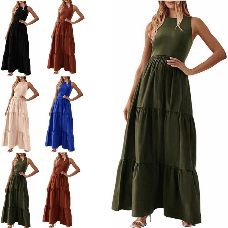 Dresses |  Womens 100% Cotton Square Neck Solid Ruched Maxi Dress Clothing Dresses