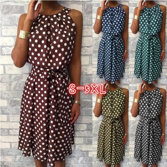 Dresses |  Womens Boat Neck Polka Dot Mini Dress Clothing Coffee