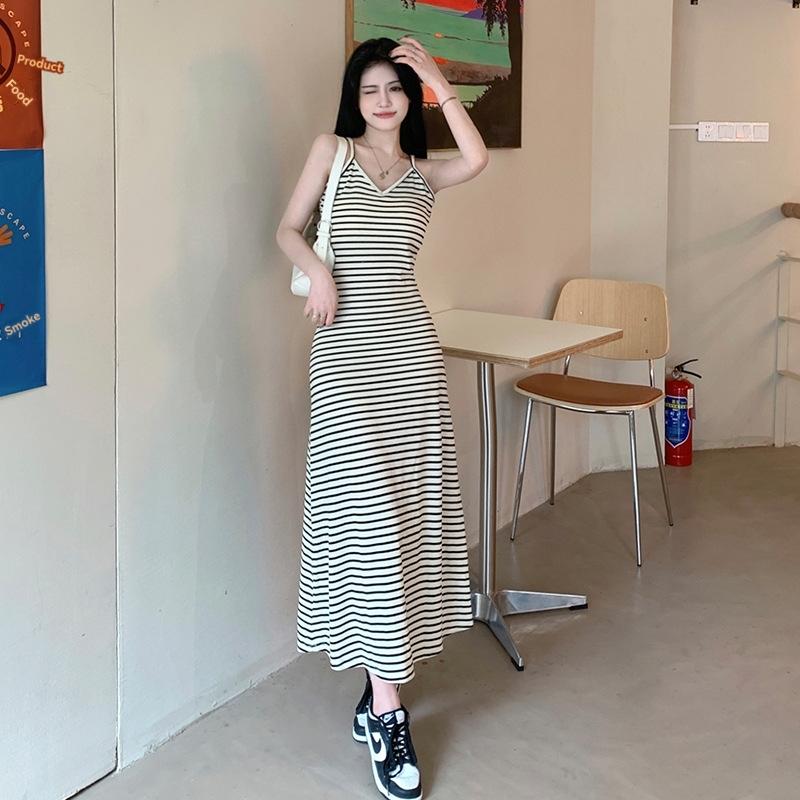 Dresses |  Womens Cotton-Blend Striped Criss Cross Midi Dress Clothing Beige