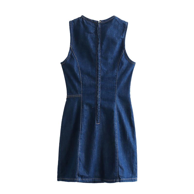 Dresses |  Womens Denim Solid Zipper Sleeveless Mini Dress Clothing Dark denim