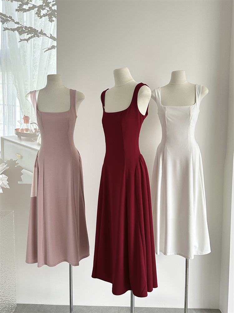 Dresses |  Womens High Neck Solid Ruffle Midi Dress Clothing Burgundy