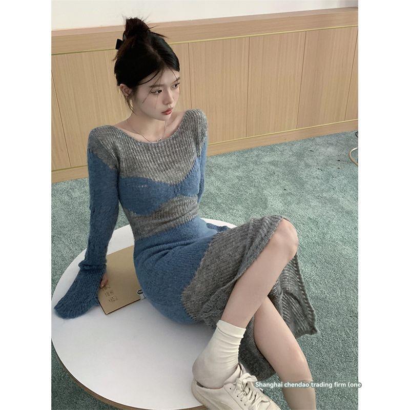 Dresses |  Womens Knit Patchwork Ripped Midi Dress Clothing Dresses