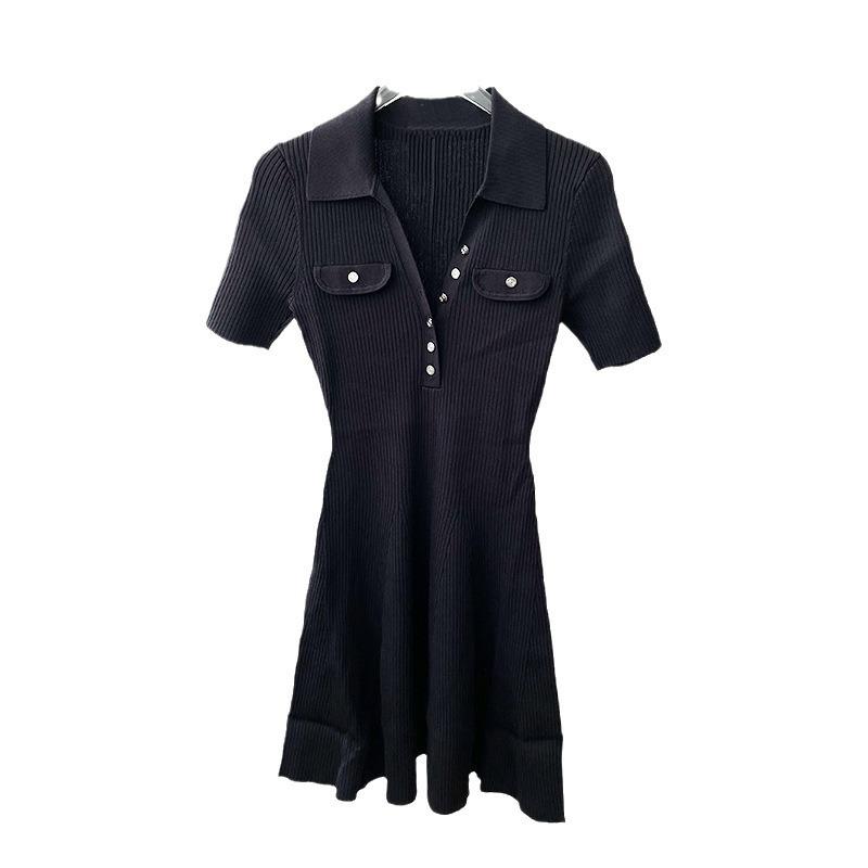 Dresses |  Womens Knitted Collar Pearl Button Short Sleeve Mini Dress Clothing Dresses