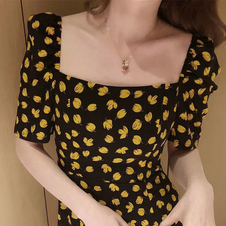 Dresses |  Womens Lemon Split Knotted Shirred Midi Dress Clothing Black