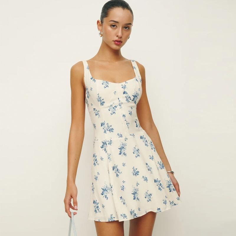 Dresses |  Womens Mesh Scoop Neckline Floral Knotted Mini Dress Clothing Blue