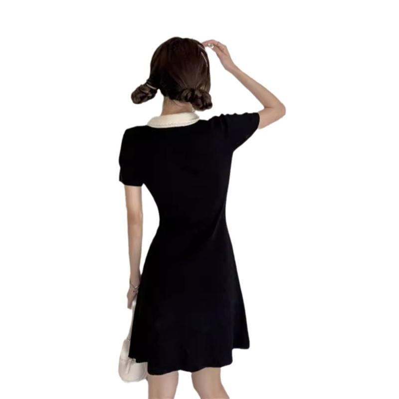 Dresses |  Womens Round Neckline Contrasting Binding Bowknot Mini Dress Clothing Black