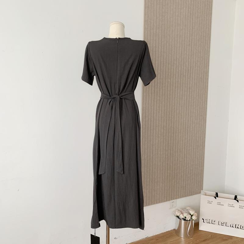 Dresses |  Womens Solid Belted Knitted Midi Dress Clothing Black