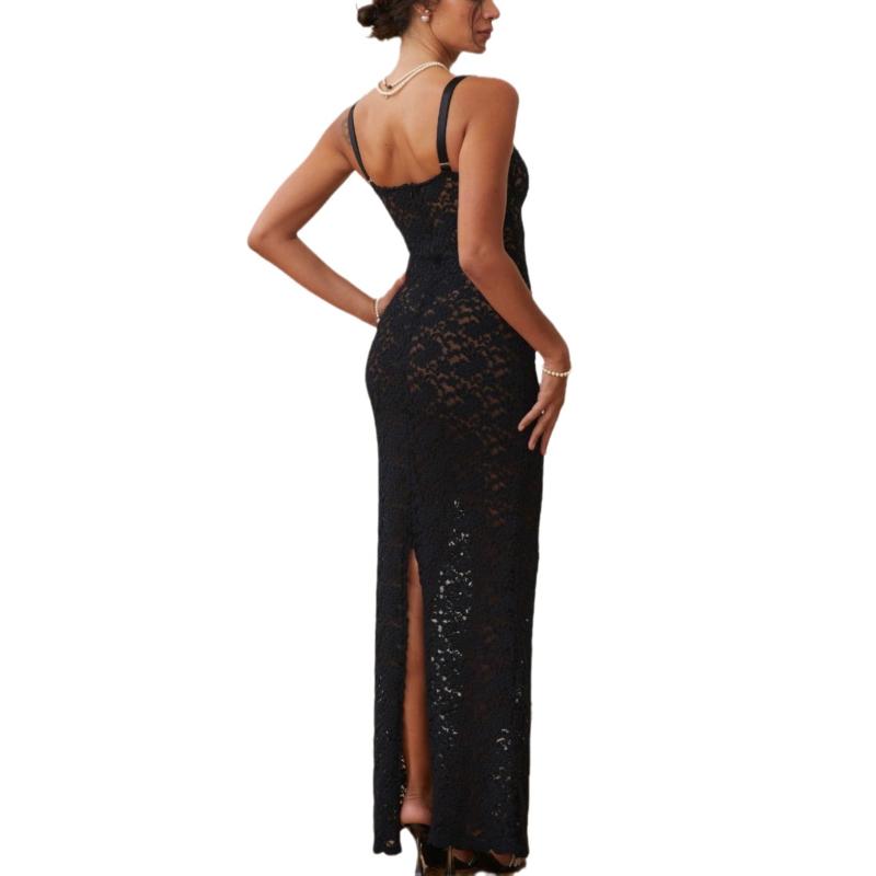 Dresses |  Womens Solid Lace Sweetheart Maxi Dress Clothing Black