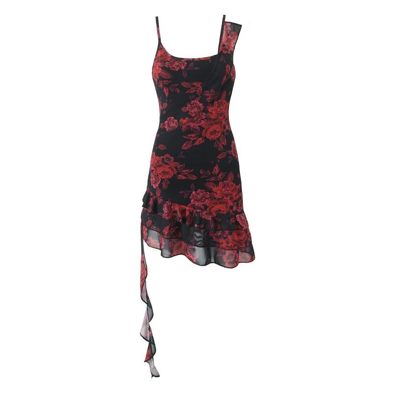 Dresses |  Womens Square Neck Floral Ruched Mini Dress Clothing Black