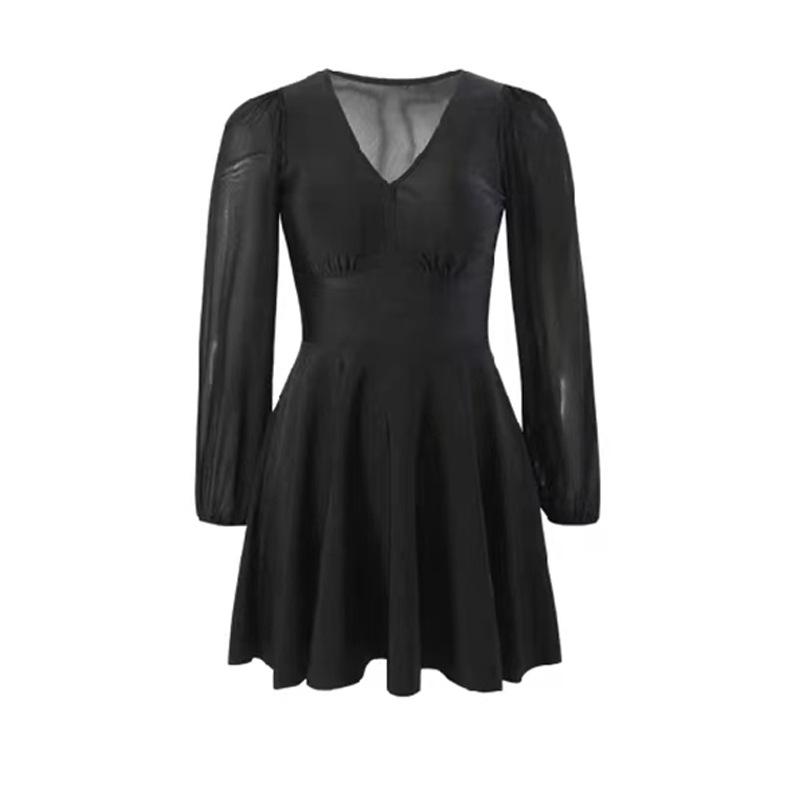 Dresses |  Womens Square Neck Solid Pleated Ruffle Zipper Mini Dress Clothing Black